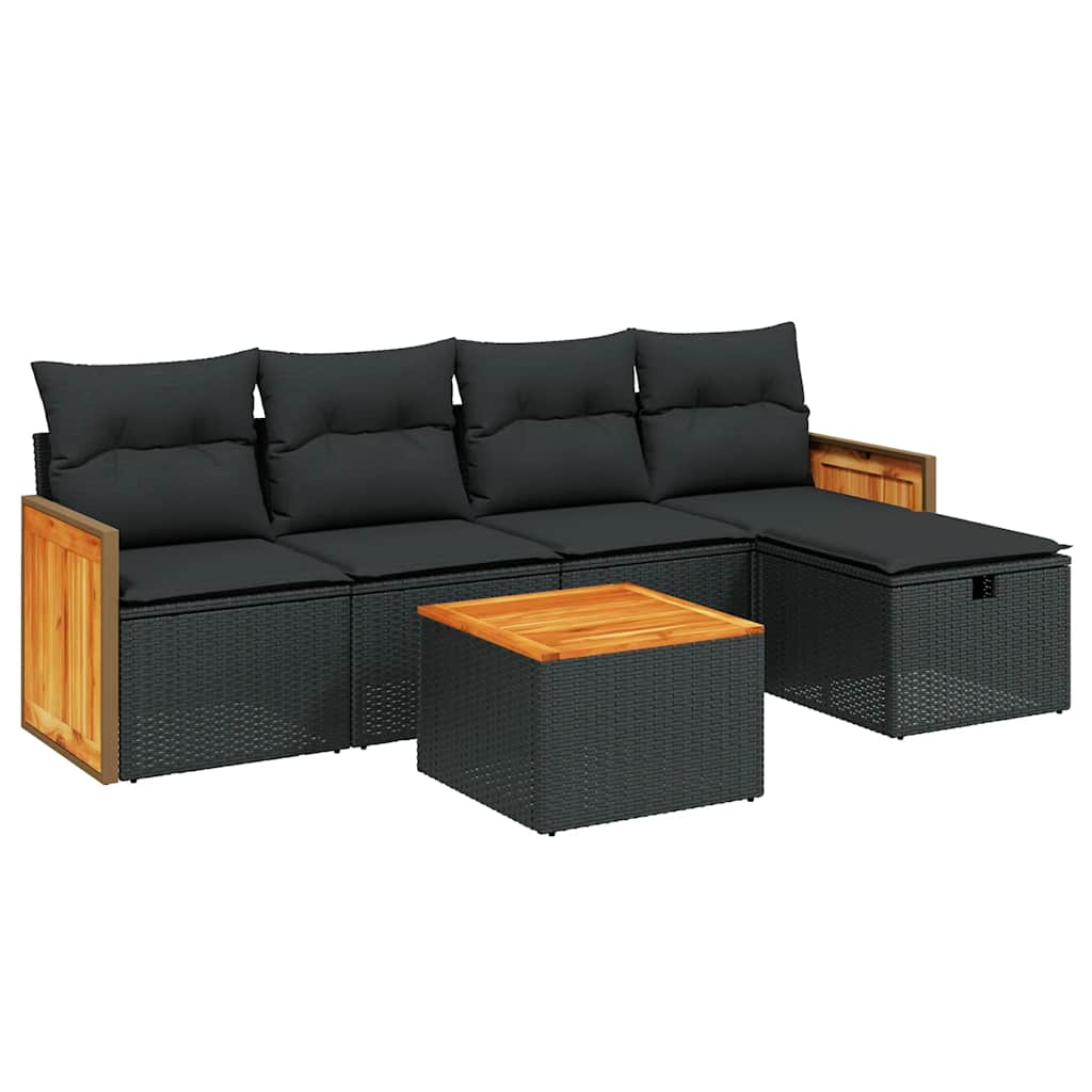 Salotto da esterno nero 6 pezzi in rattan PE con cuscini 2