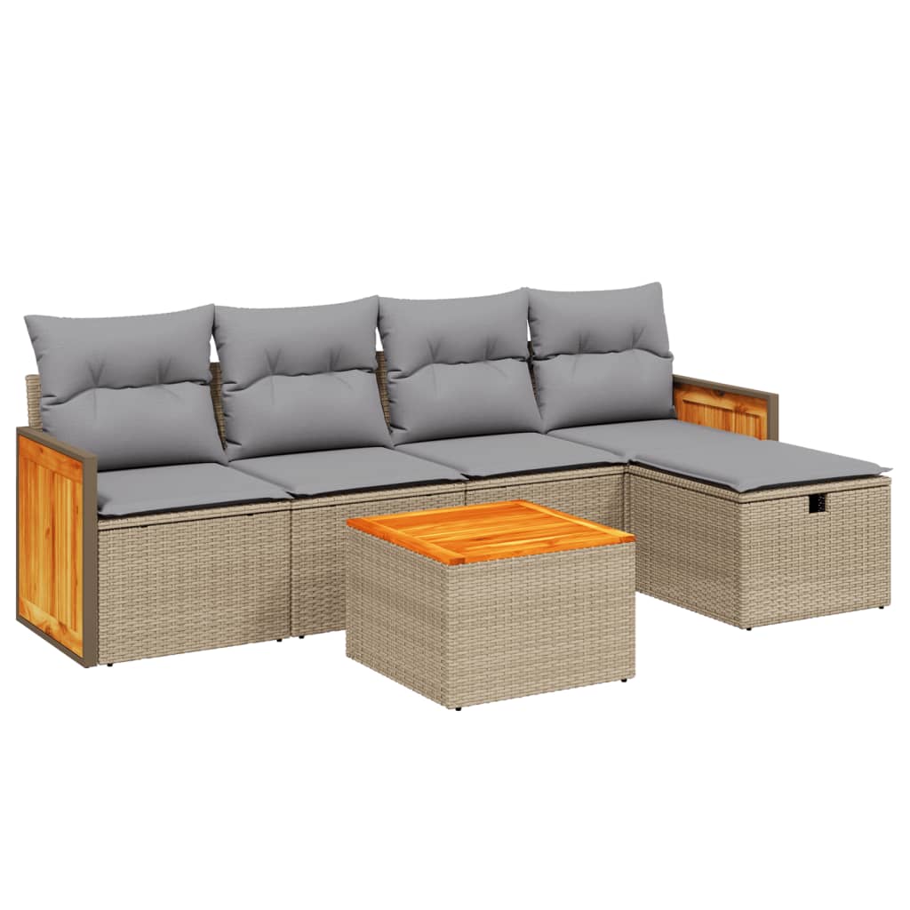Set Divano da Giardino 6 pz con Cuscini Beige Misto Polyrattan