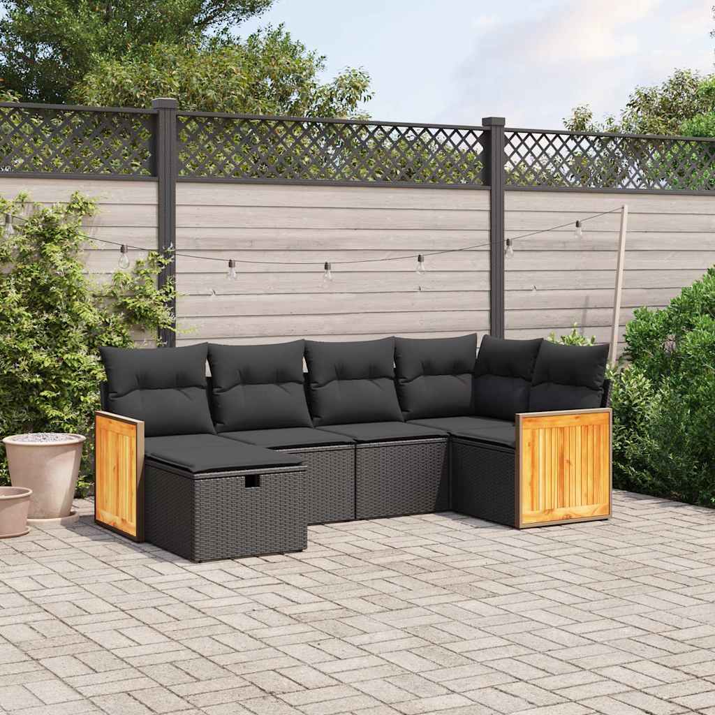 Salotto da Giardino Nero 6 pz in Polyrattan con Cuscini 17