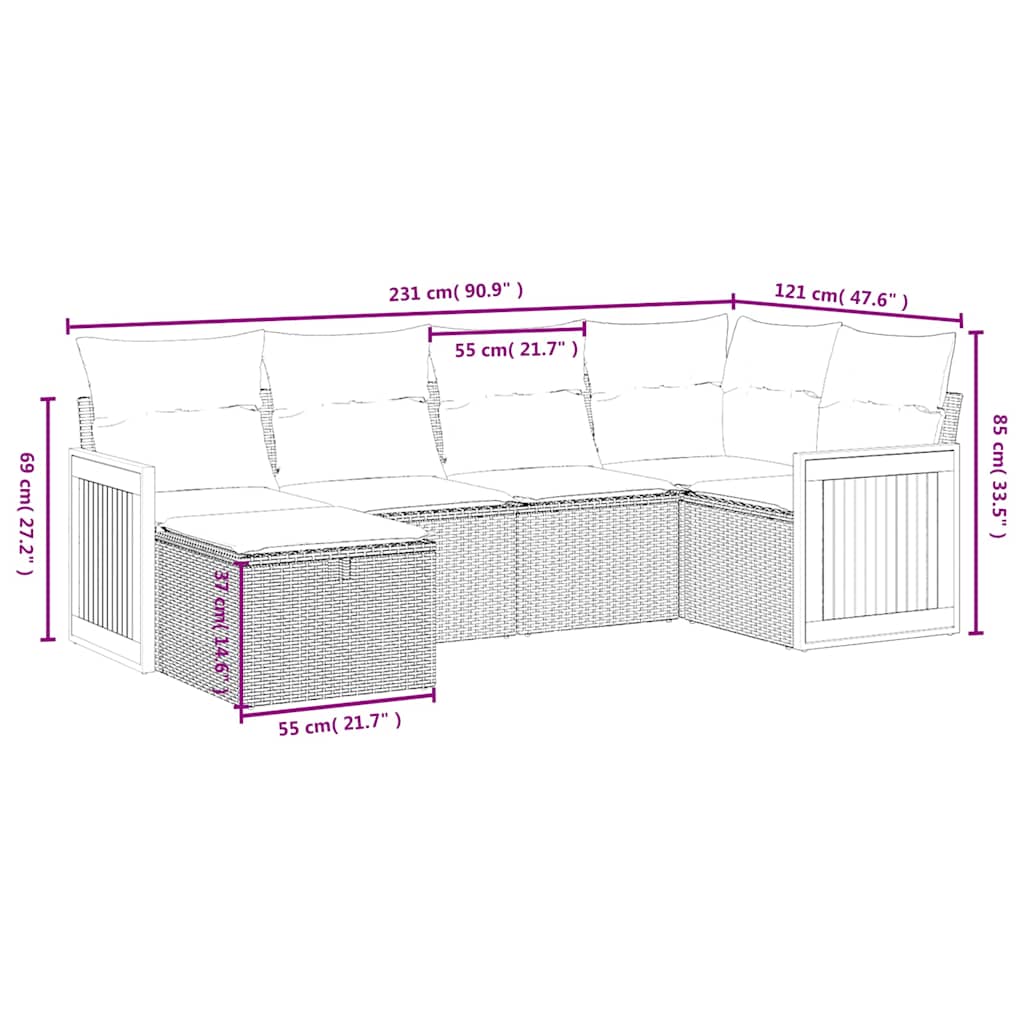 Salotto da Giardino Nero 6 pz in Polyrattan con Cuscini 17