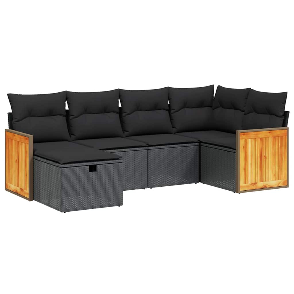 Salotto da Giardino Nero 6 pz in Polyrattan con Cuscini 17