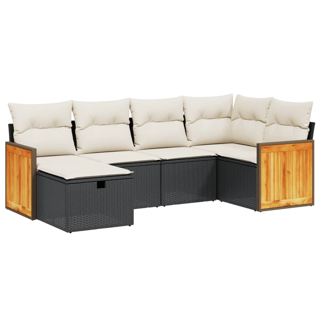 Set Divano da Giardino 6 pz con Cuscini Nero in Polyrattan