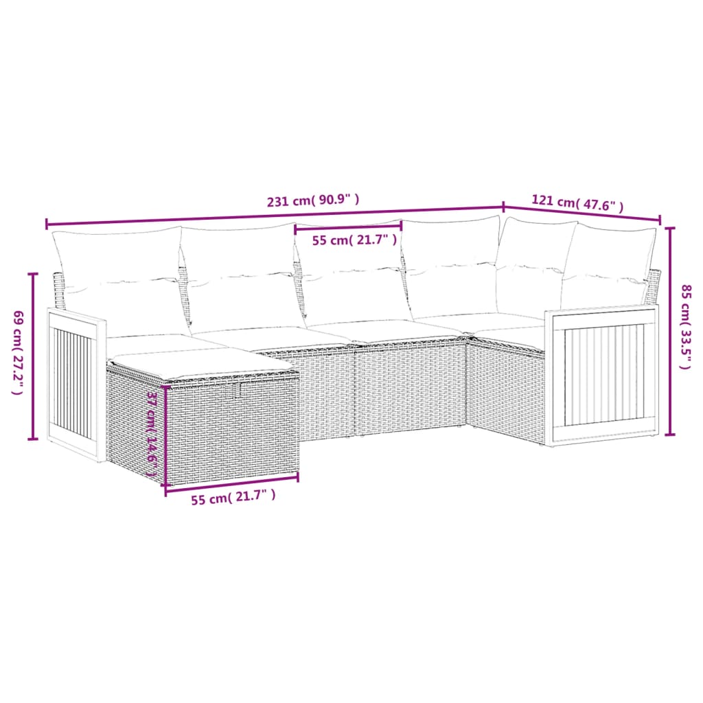 Set Divano da Giardino 6 pz con Cuscini Grigio in Polyrattan