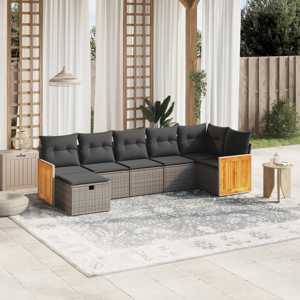 Salotto da Giardino 7 pz Polyrattan Grigio con Cuscini Sfoderabili