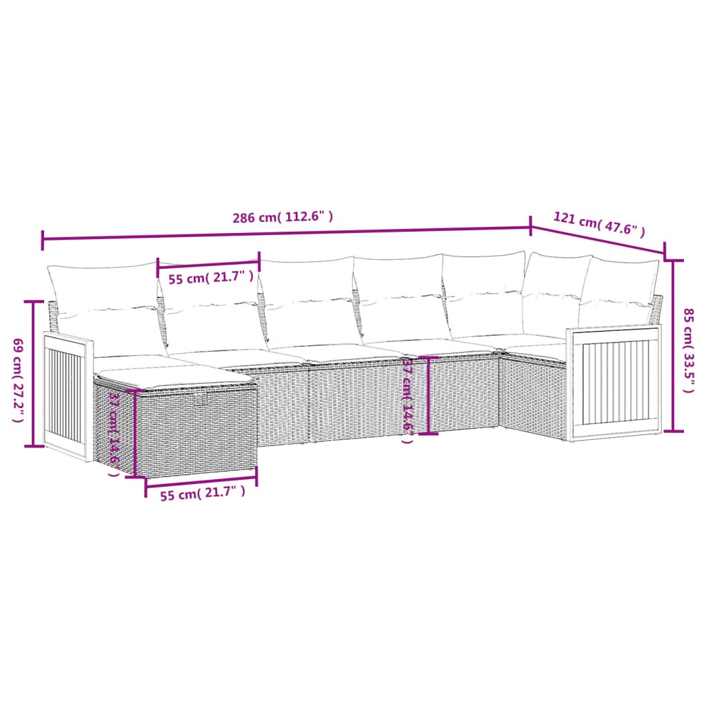 Salotto da Giardino 7 pz Polyrattan Grigio con Cuscini Sfoderabili