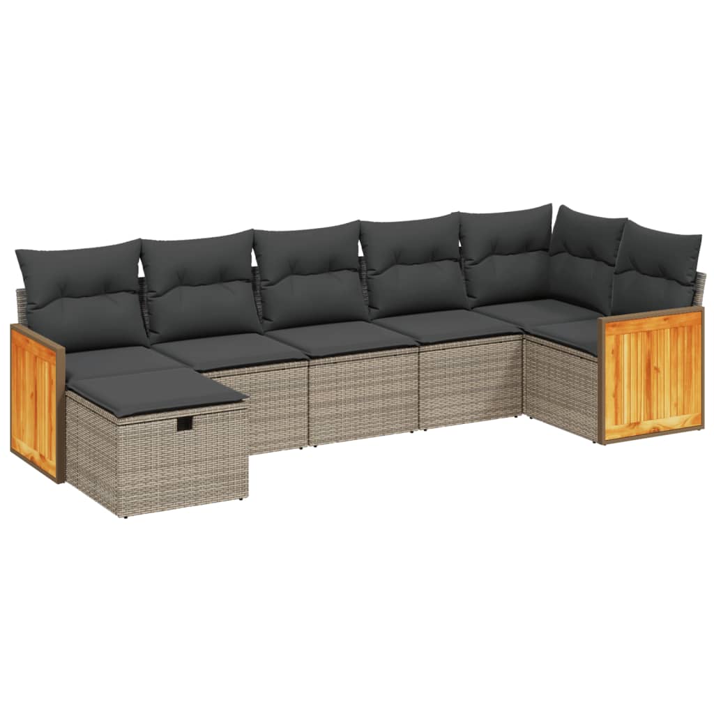 Salotto da Giardino 7 pz Polyrattan Grigio con Cuscini Sfoderabili
