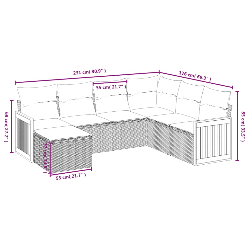 Set Divani da Giardino 7 pz con Cuscini Grigio in Polyrattan