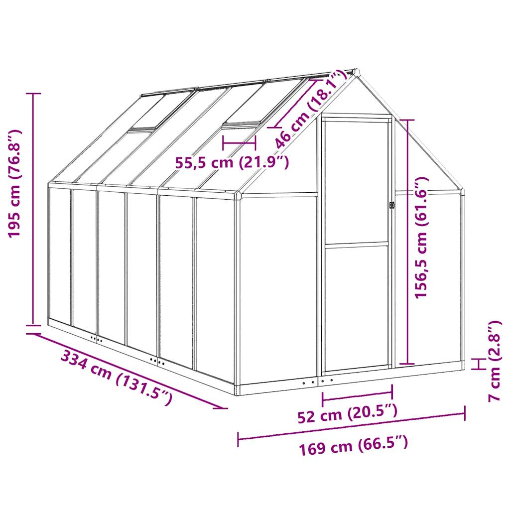 Telaio Serra con Base Argento 334x169x195 cm in Alluminio