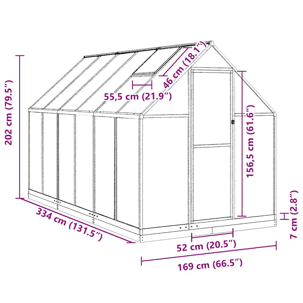 Telaio Serra con Base Argento 334x169x202 cm in Alluminio