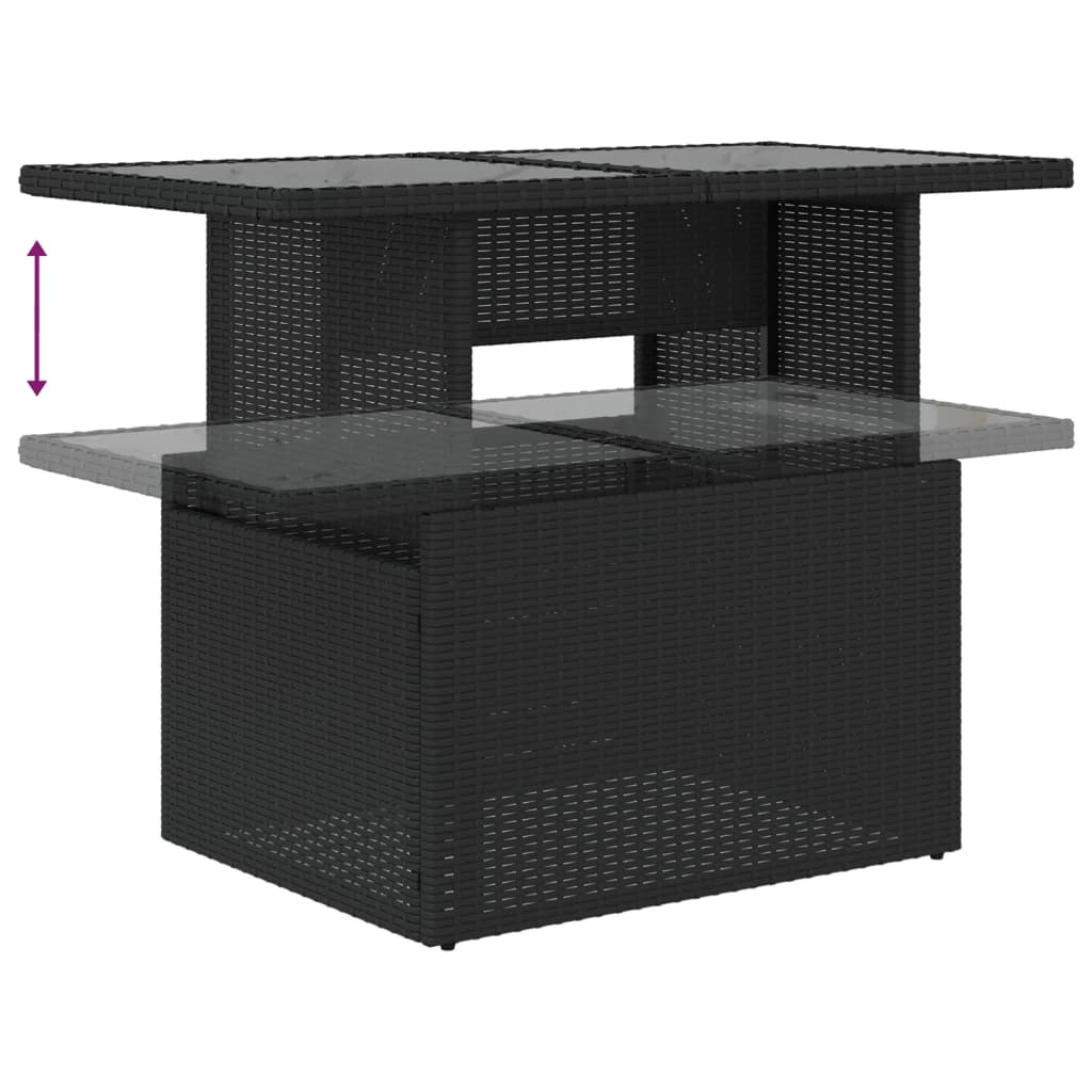 Salotto da giardino 5 pezzi in rattan PE nero con tavolo