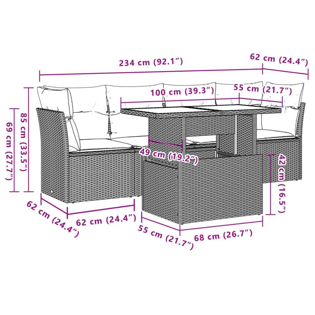 Set Divano da Giardino 5 pz con Cuscini Grigio in Polyrattan