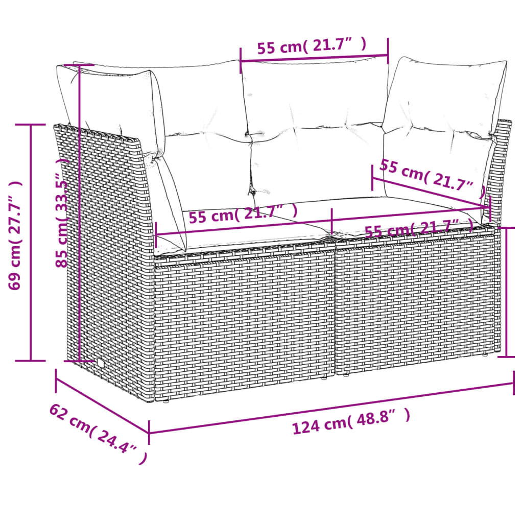 Set Divano da Giardino 5 pz con Cuscini Grigio in Polyrattan
