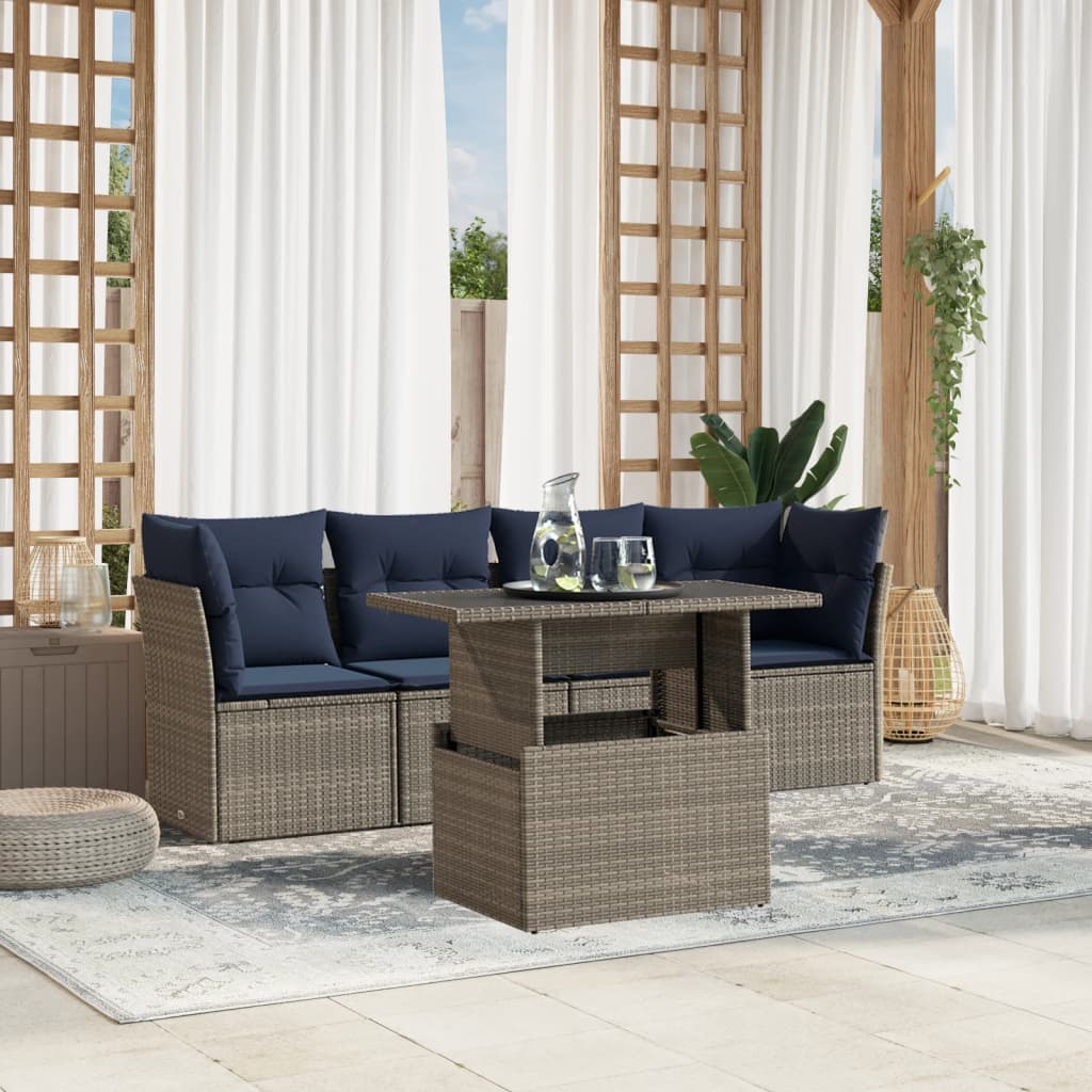 Set divani da giardino 5 pz grigio in rattan PE