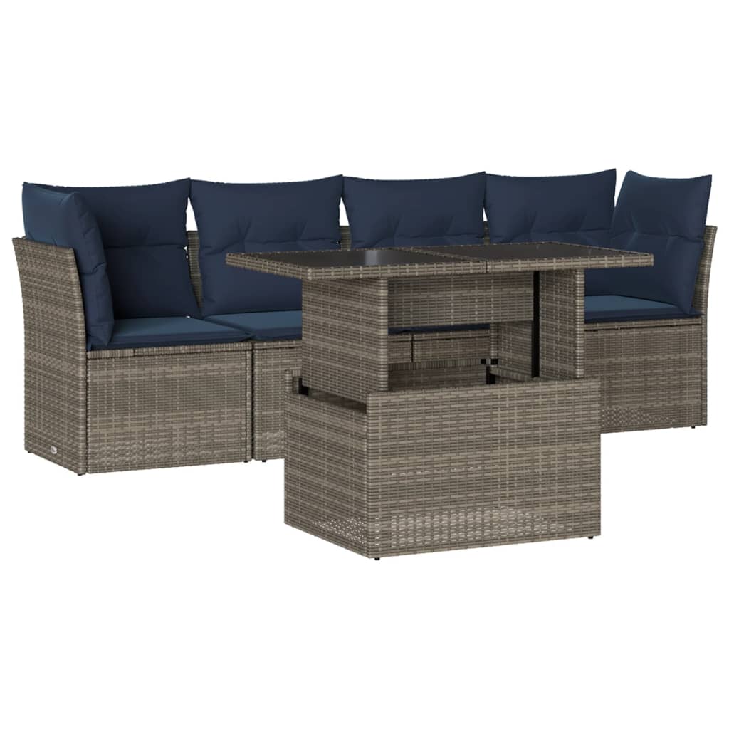 Set divani da giardino 5 pz grigio in rattan PE