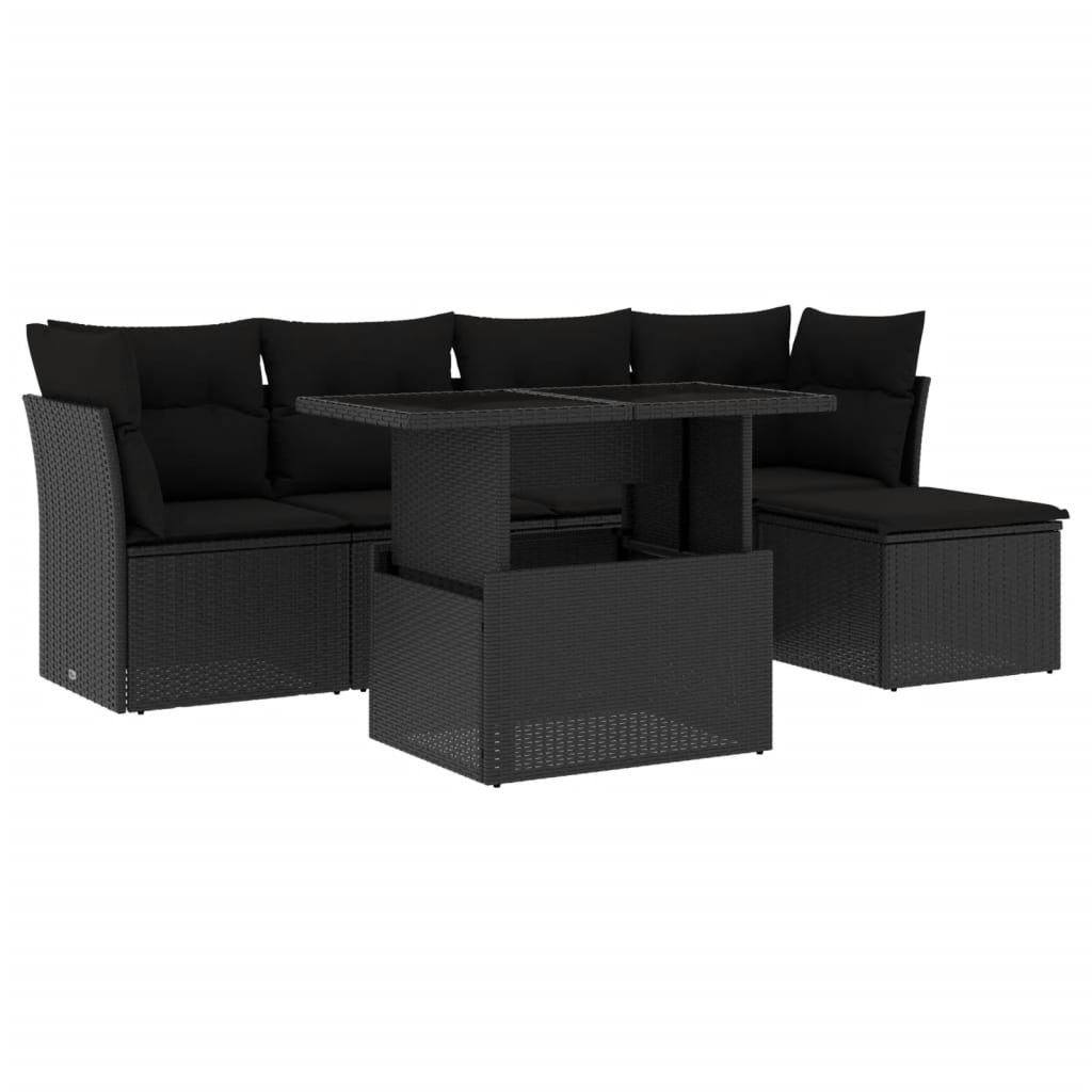 Set Divano da Giardino 6 pz con Cuscini Nero in Polyrattan