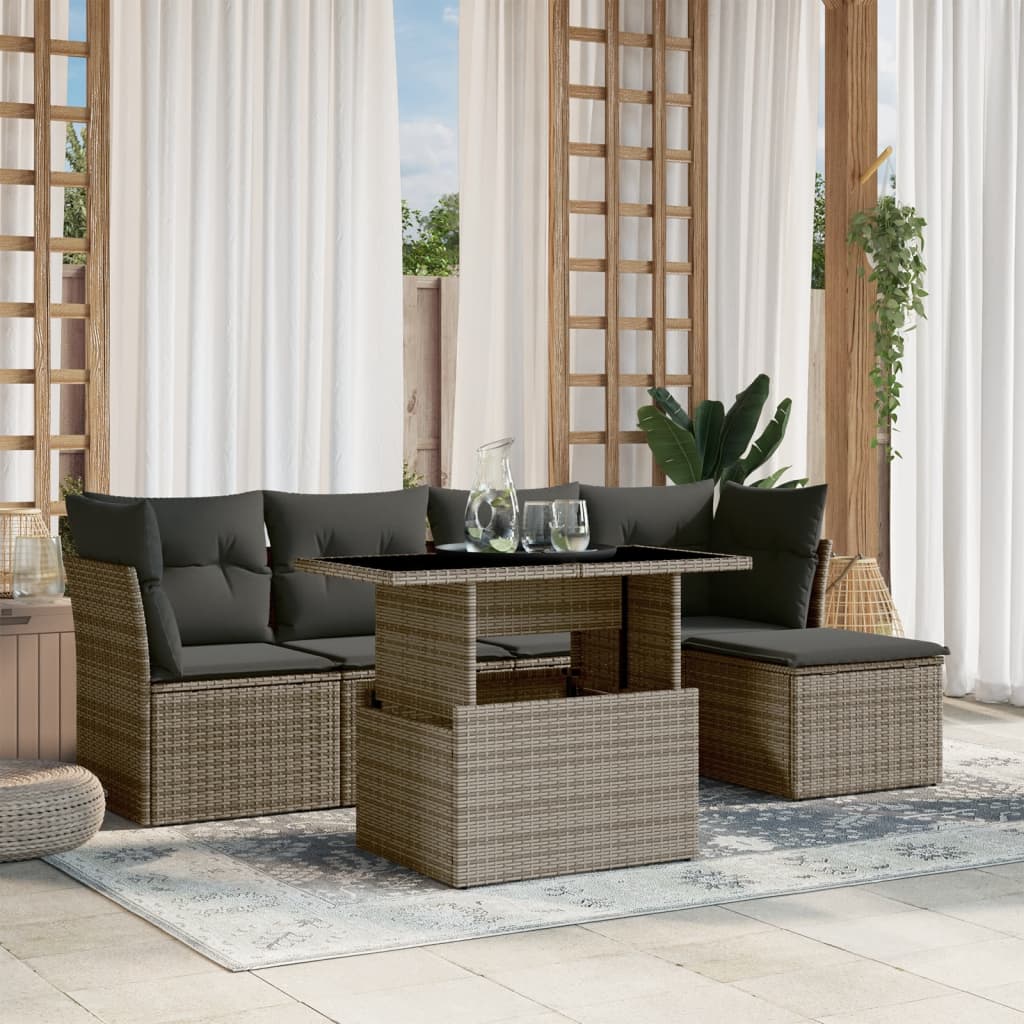 Set Divano da Giardino 6 pz con Cuscini Grigio in Polyrattan 2