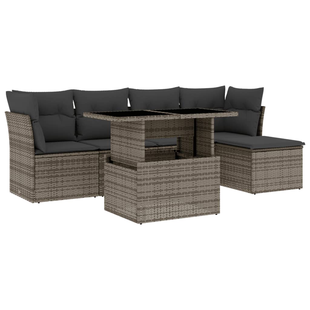 Set Divano da Giardino 6 pz con Cuscini Grigio in Polyrattan 2