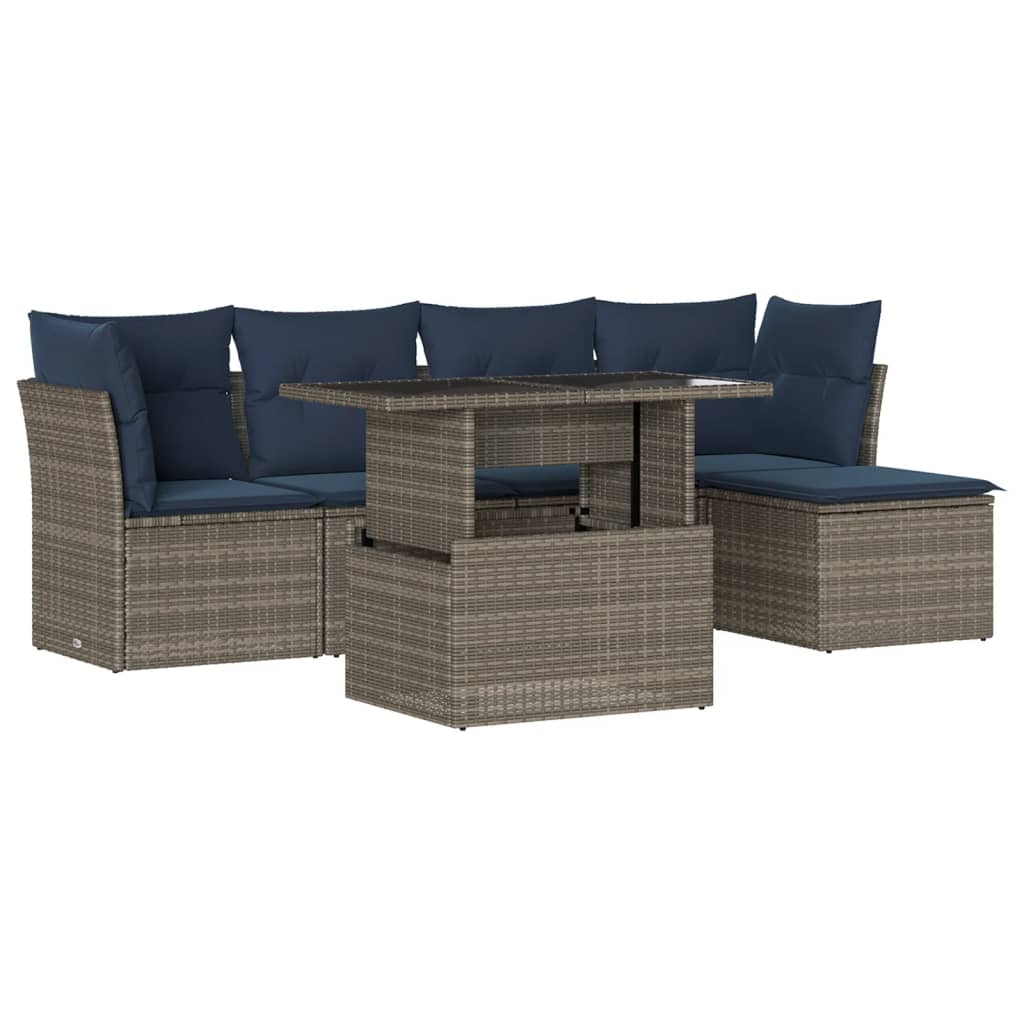 Set Divani da Giardino 6 pz con Cuscini Grigio in Polyrattan