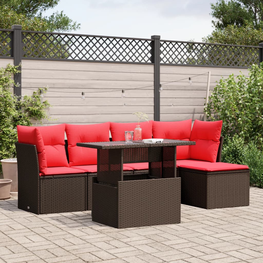 Set Divani da Giardino 6 pz con Cuscini Marrone in Polyrattan