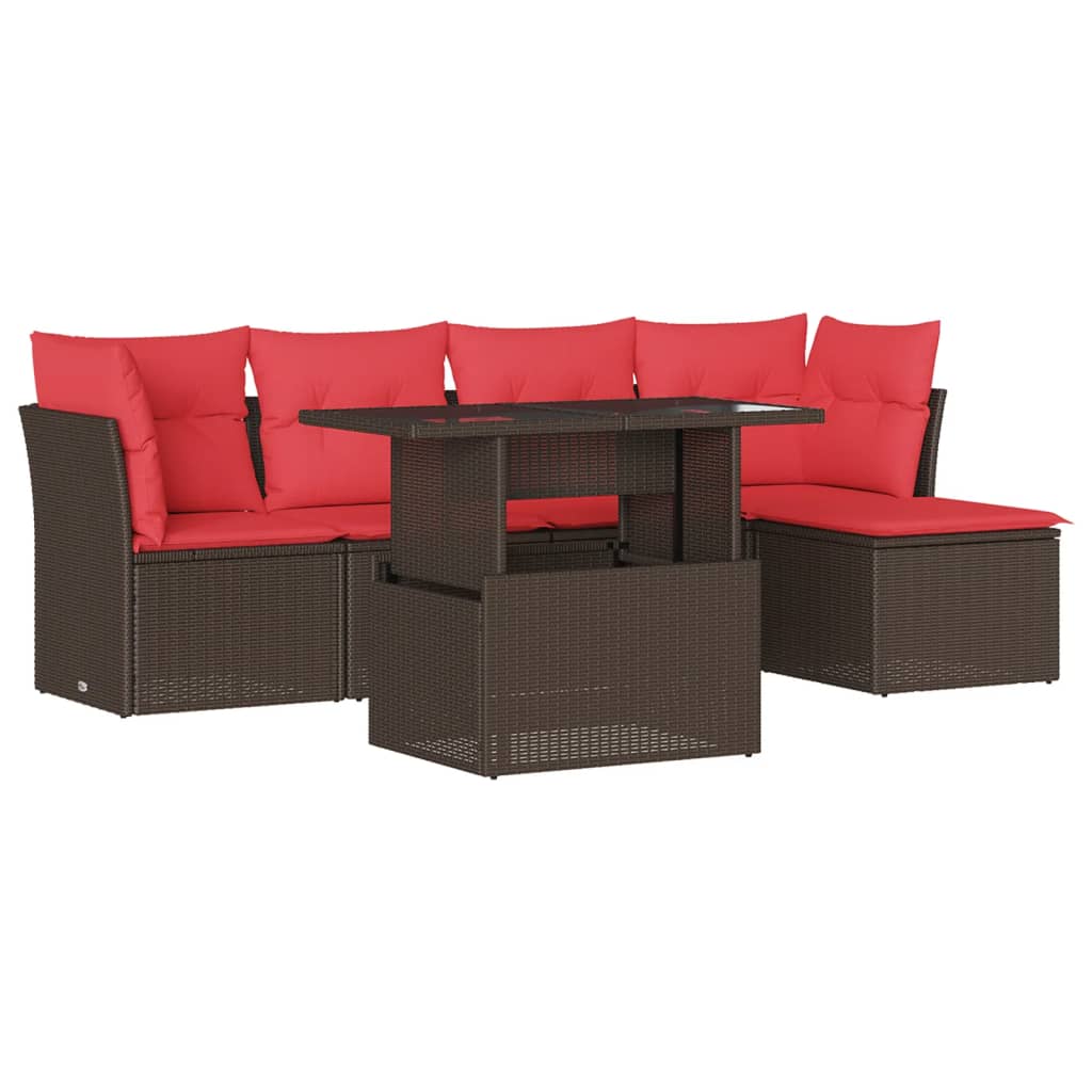 Set Divani da Giardino 6 pz con Cuscini Marrone in Polyrattan