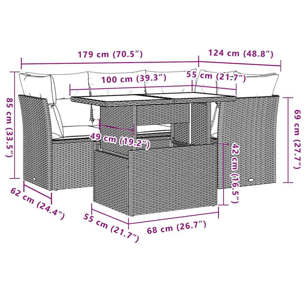 Set Divani da Giardino 5 pz con Cuscini in Polyrattan Nero