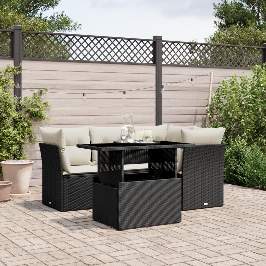Set Divani da Giardino 5 pz con Cuscini in Polyrattan Nero