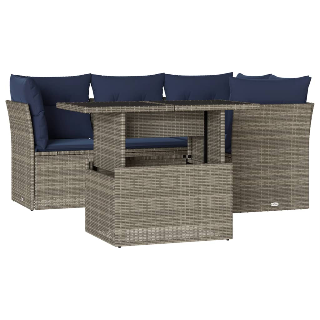 Set Divani da Giardino 5 pz con Cuscini Grigio in Polyrattan