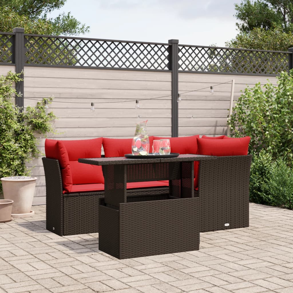 Salotto da Giardino 5 pz Marrone Rattan PE con Cuscini