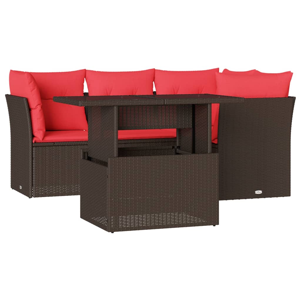 Salotto da Giardino 5 pz Marrone Rattan PE con Cuscini