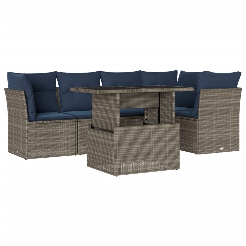 Set Divani da Giardino 6 pz con Cuscini Grigio in Polyrattan