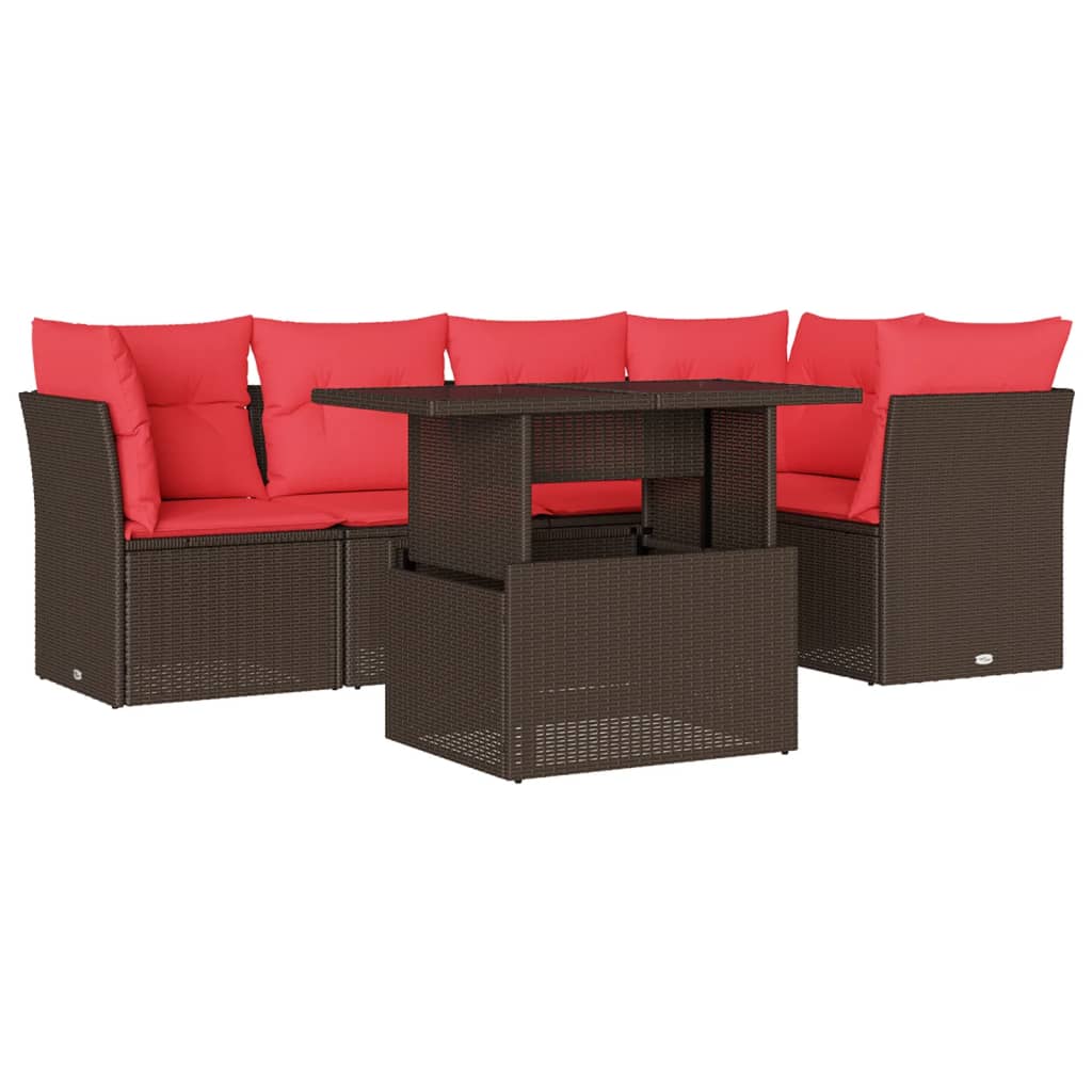 Set Divani da Giardino 6 pz con Cuscini Marrone in Polyrattan