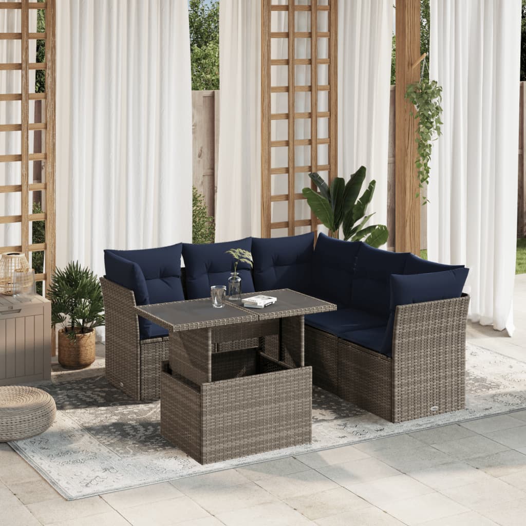 Set Divani da Giardino 6 pz con Cuscini Grigio in Polyrattan