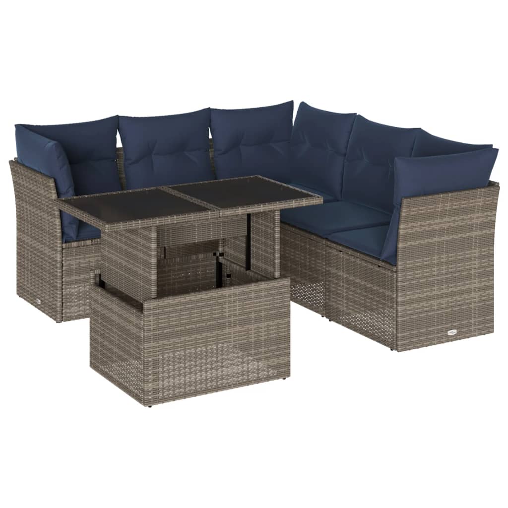 Set Divani da Giardino 6 pz con Cuscini Grigio in Polyrattan