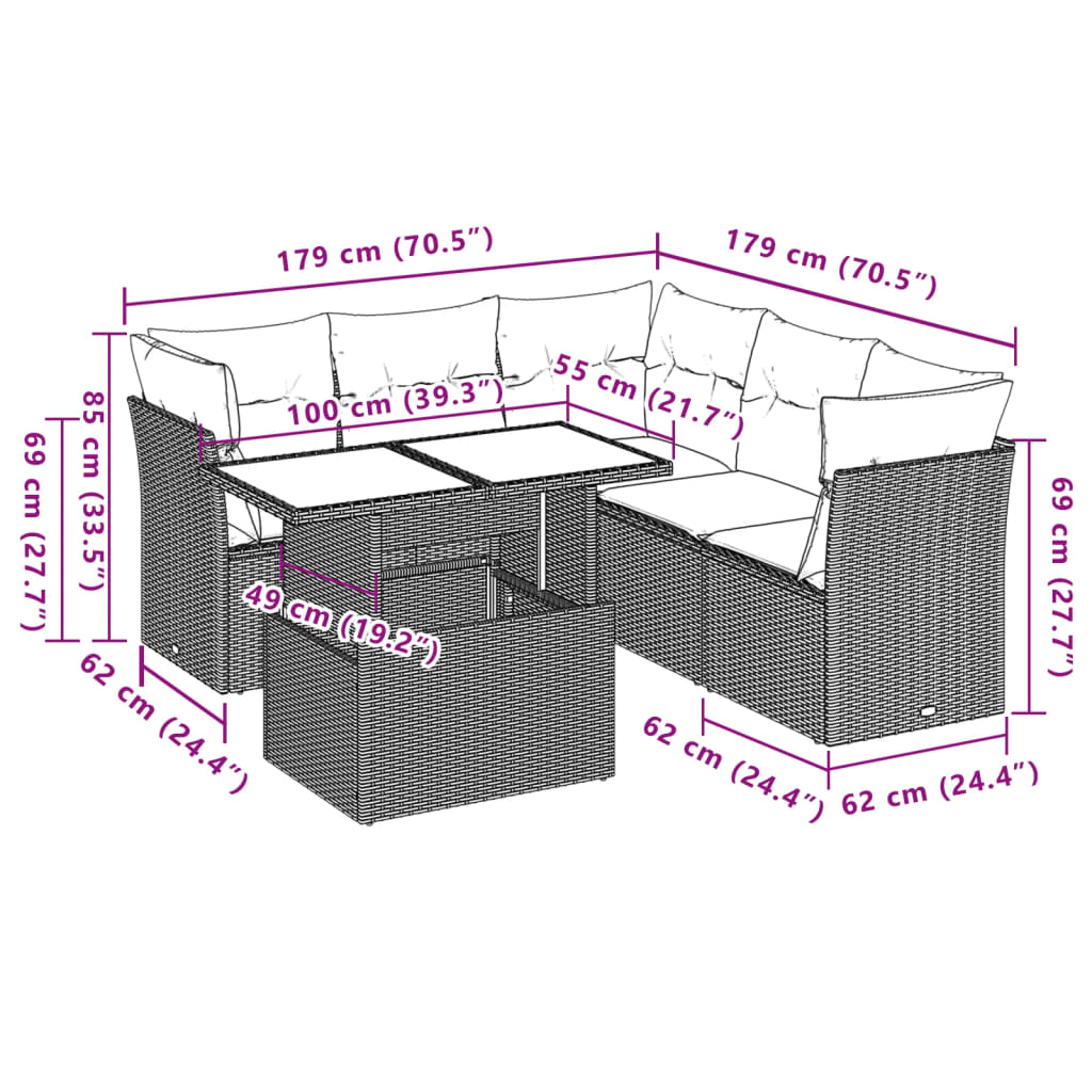 Set Divano da Giardino 6 pz con Cuscini Marrone in Polyrattan