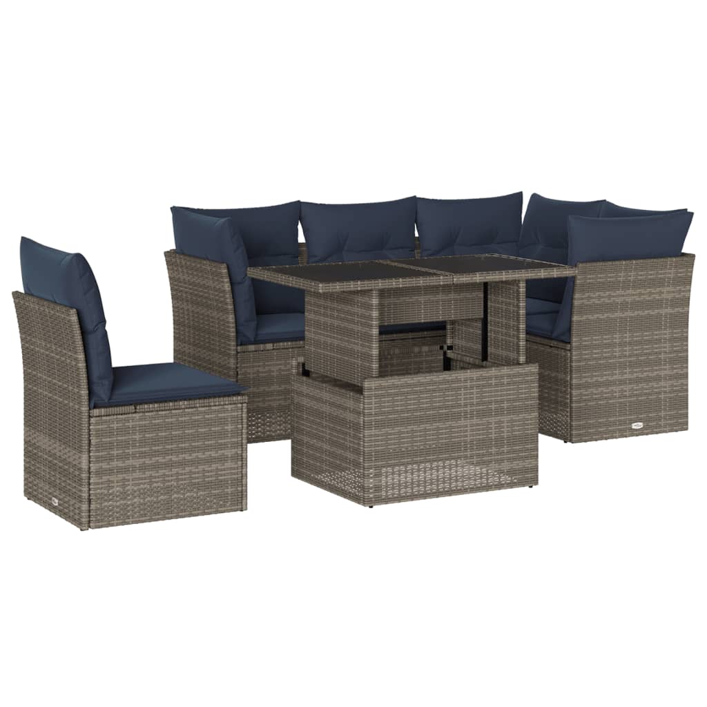 Set Divani da Giardino 6 pz con Cuscini Grigio in Polyrattan