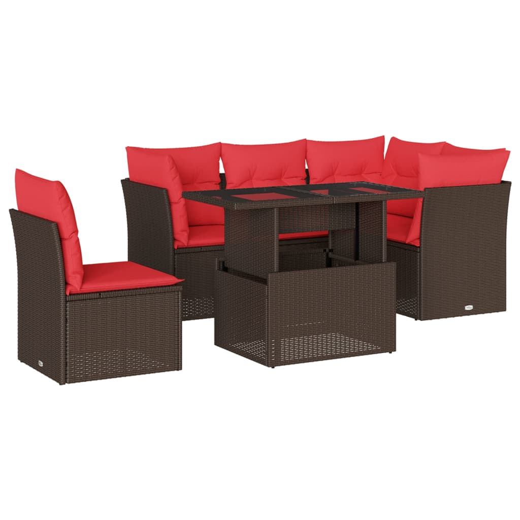 Set Divani da Giardino 6 pz con Cuscini Marrone in Polyrattan