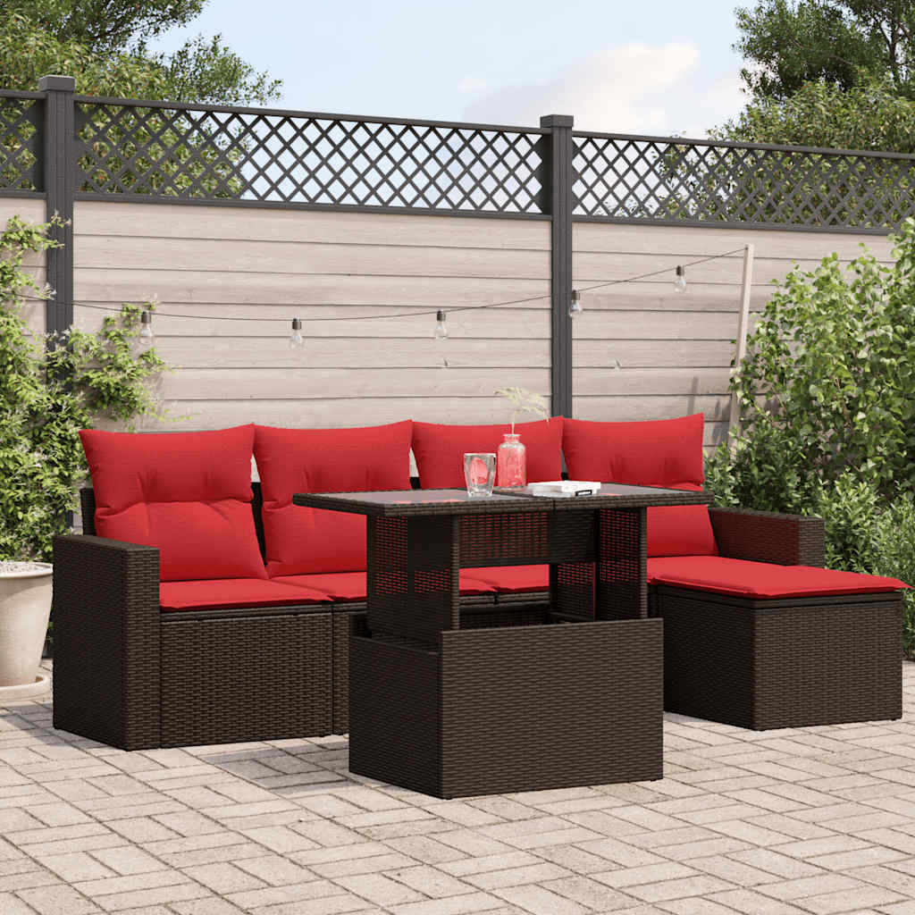 Set Divani da Giardino 6 pz con Cuscini Marrone in Polyrattan