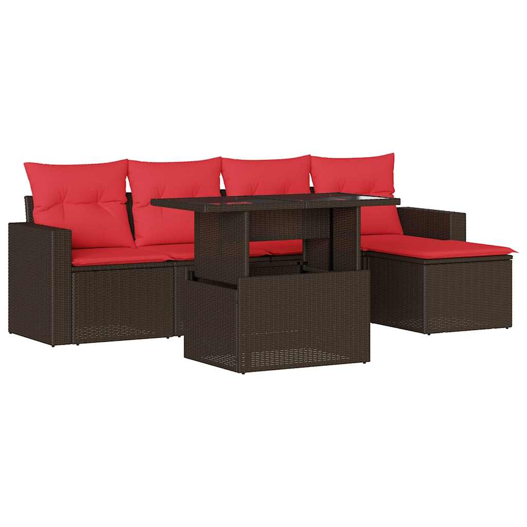 Set Divani da Giardino 6 pz con Cuscini Marrone in Polyrattan