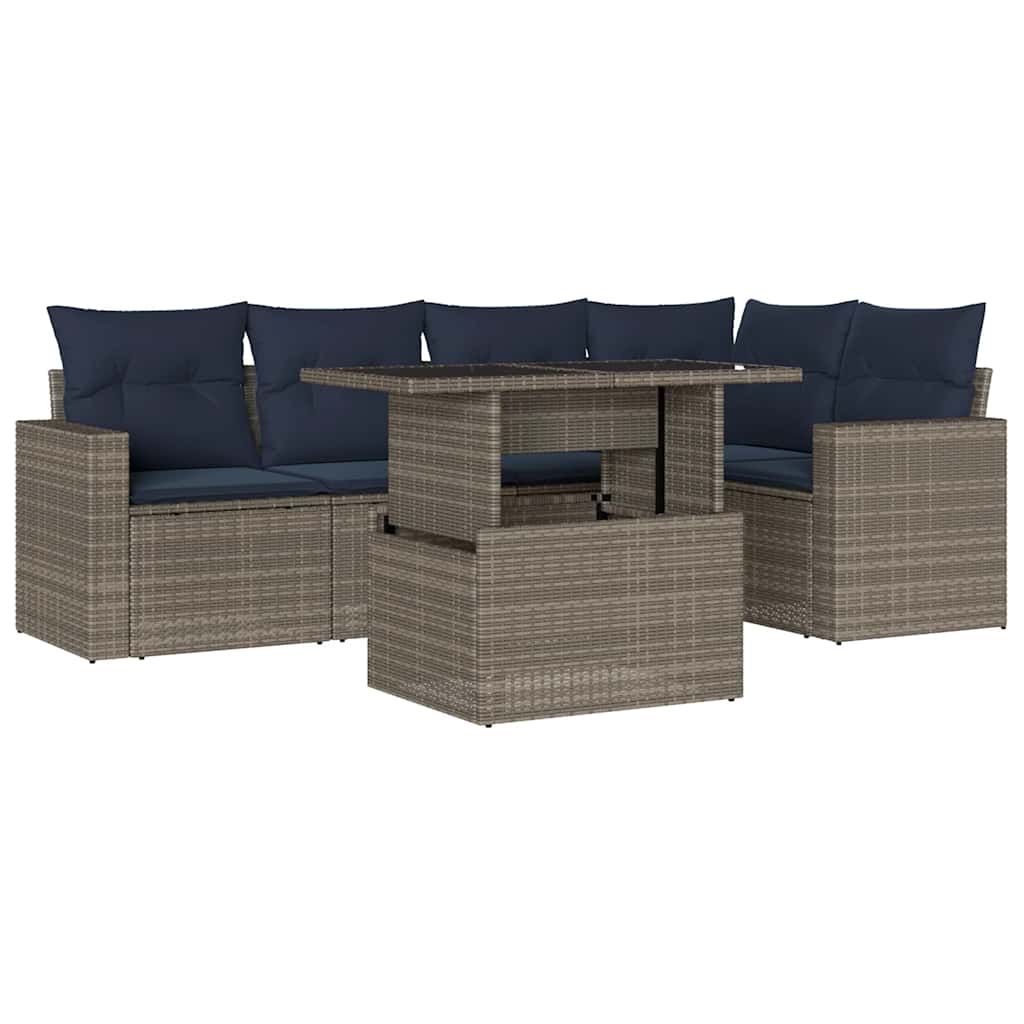 Set Divani da Giardino 6 pz con Cuscini Grigio in Polyrattan