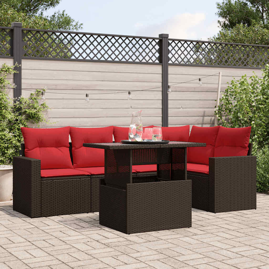 Set Divani da Giardino 6 pz con Cuscini Marrone in Polyrattan