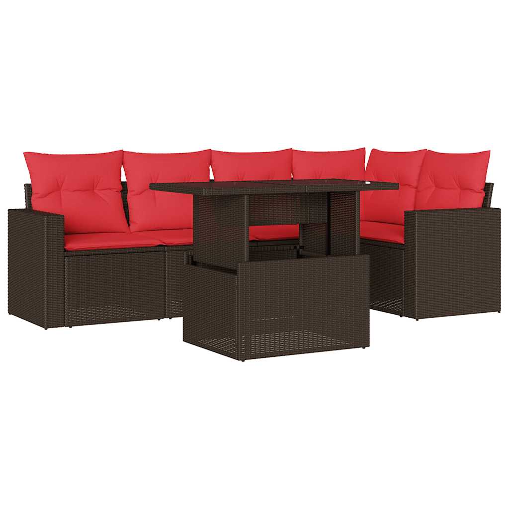Set Divani da Giardino 6 pz con Cuscini Marrone in Polyrattan