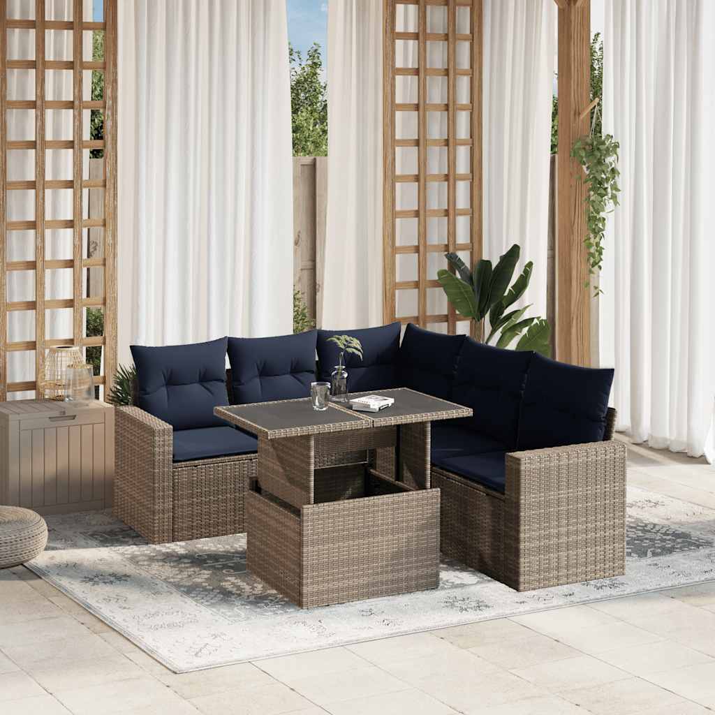 Set Divani da Giardino 6 pz con Cuscini Grigio in Polyrattan