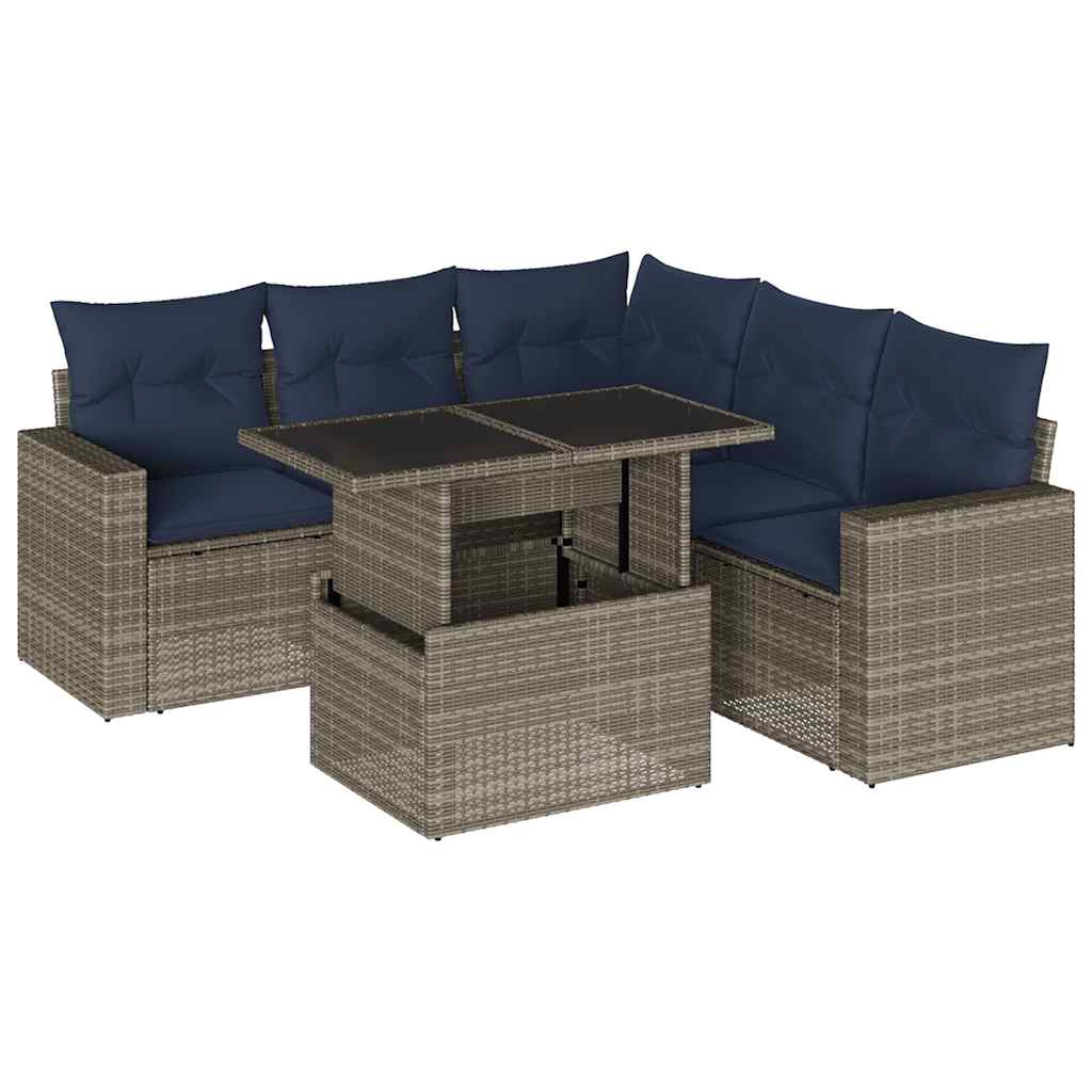 Set Divani da Giardino 6 pz con Cuscini Grigio in Polyrattan