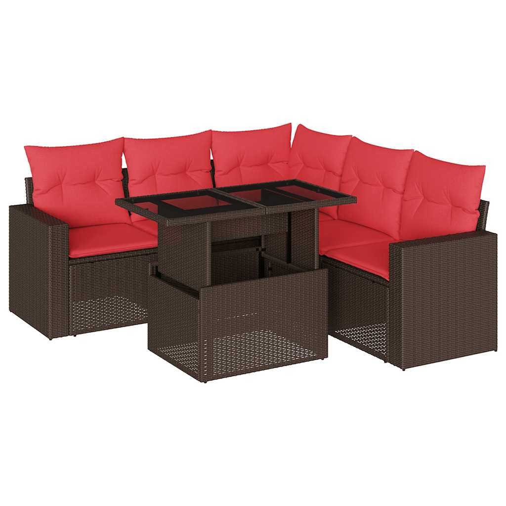 Set Divani da Giardino 6 pz con Cuscini Marrone in Polyrattan
