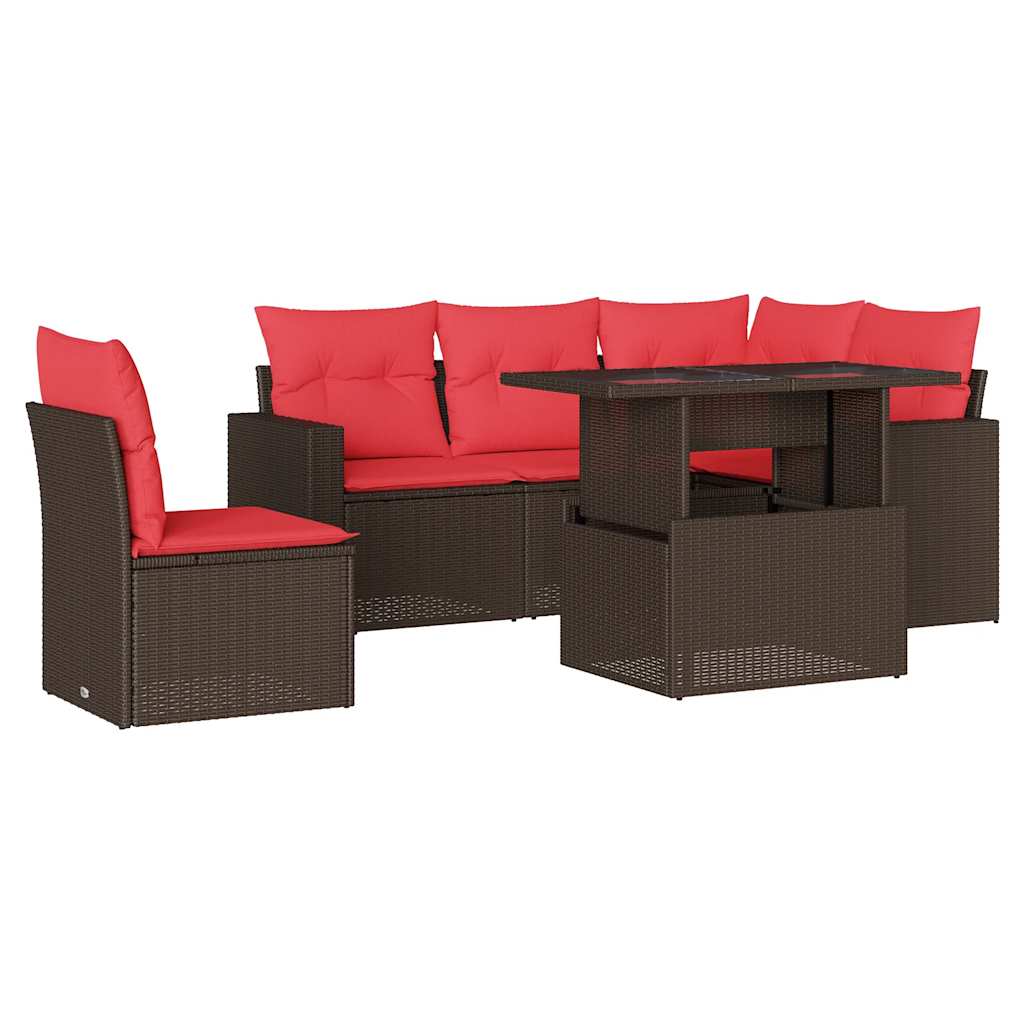 Set Divani da Giardino 6 pz con Cuscini Marrone in Polyrattan
