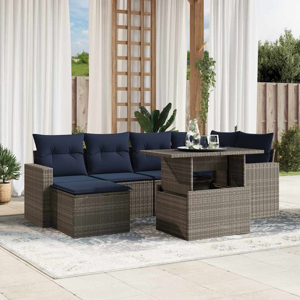 Set Divani da Giardino 7 pz con Cuscini Grigio in Polyrattan