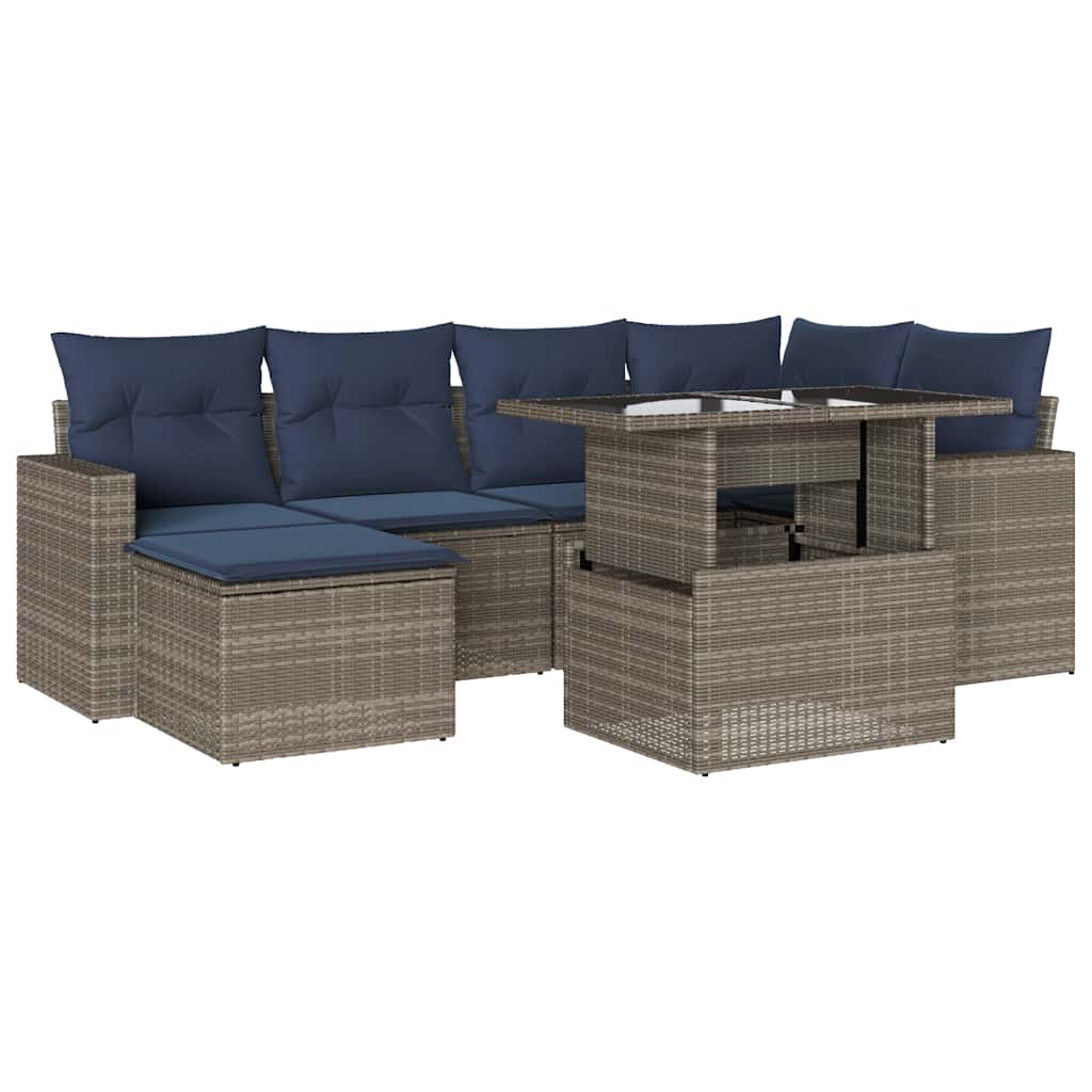 Set Divani da Giardino 7 pz con Cuscini Grigio in Polyrattan