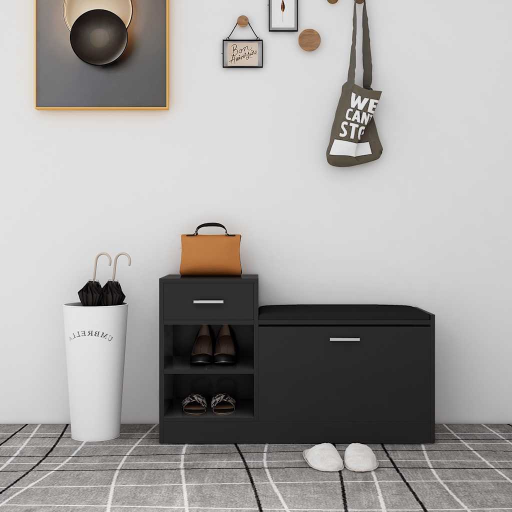 Panca Porta Scarpe Nera 94,5x31x57 cm in Legno Multistrato