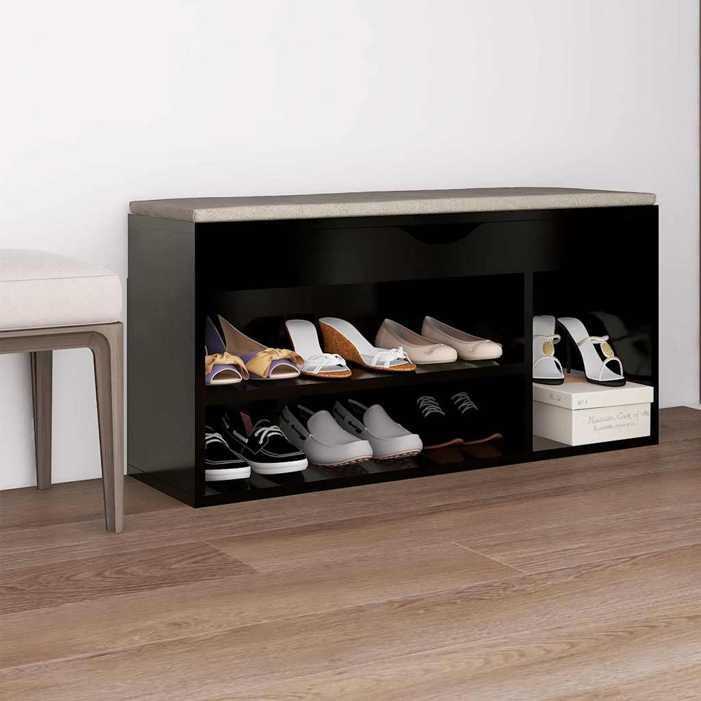 Panca Porta Scarpe con Cuscino Nera 104x30x49cm Multistrato