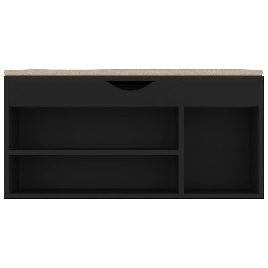 Panca Porta Scarpe con Cuscino Nera 104x30x49cm Multistrato